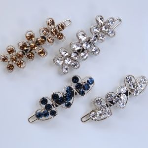 4 NWT STONE & CRYSTAL-RHINESTONE HAIR BARRETTES